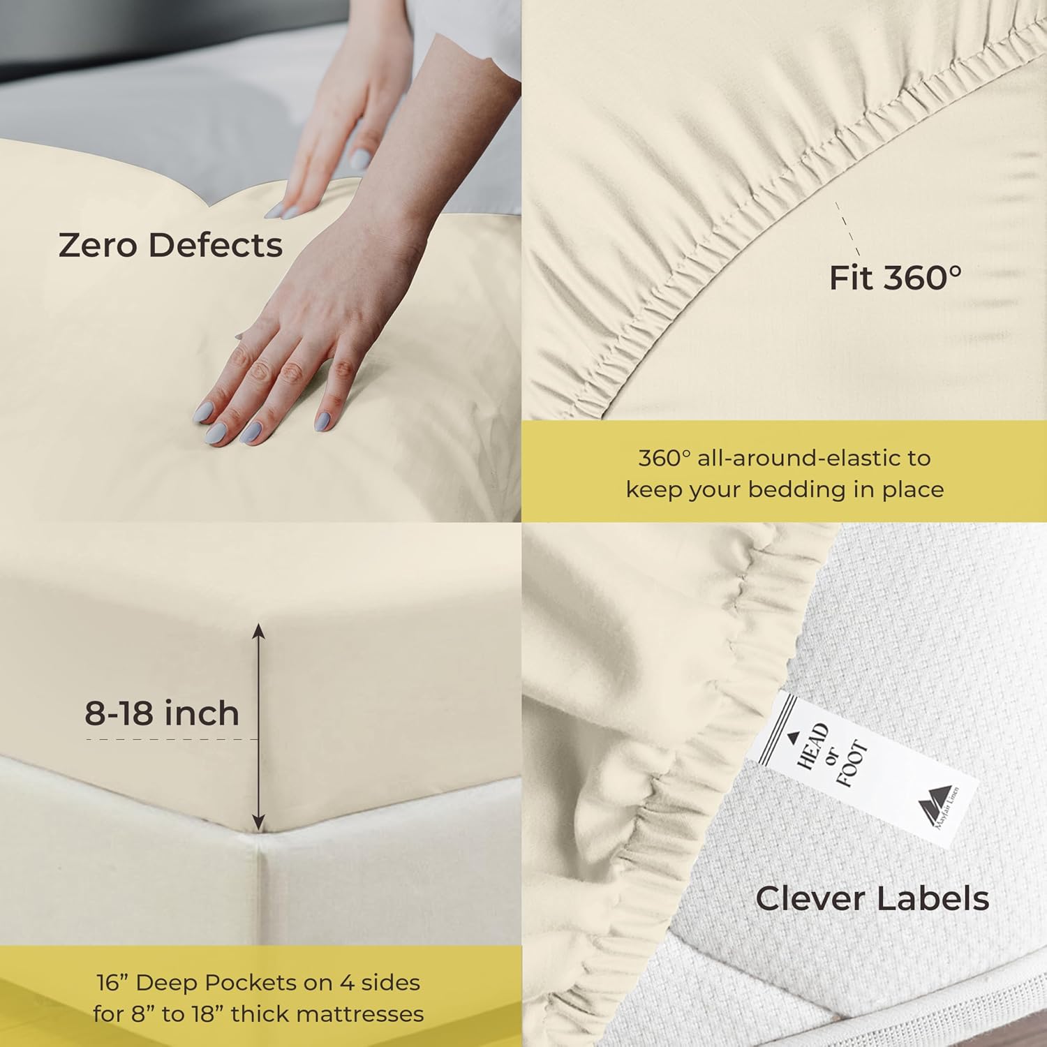 Mayfair Linen 100% Pure Egyptian Cotton Sheet King Size - Luxury 1000 Series Grandiose Collection King Size Sheets Set (4 PC, Ivory), 16' Deep Pocket Sateen Weave Soft Cooling Hotel Bed Sheets Set