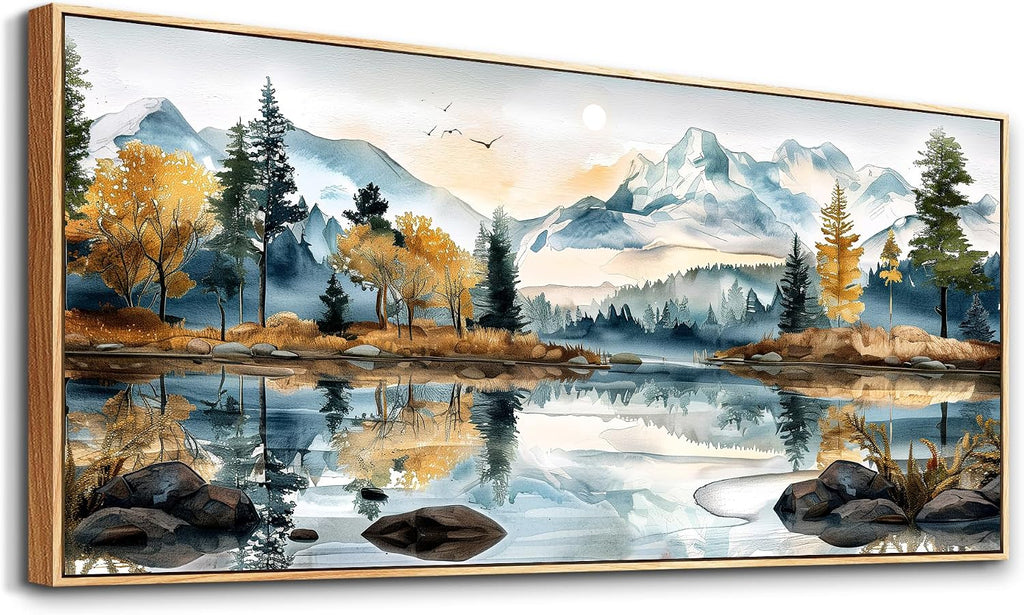 ERQINHUA Large Abstract Wall Art Living Room Wall Decor for Bedroom Office Decoration Watercolour Paint Tree Lakeside Landscapes Picture Canvas Artwork Home Decor Ready to Hang 32x72 In Wood Framed