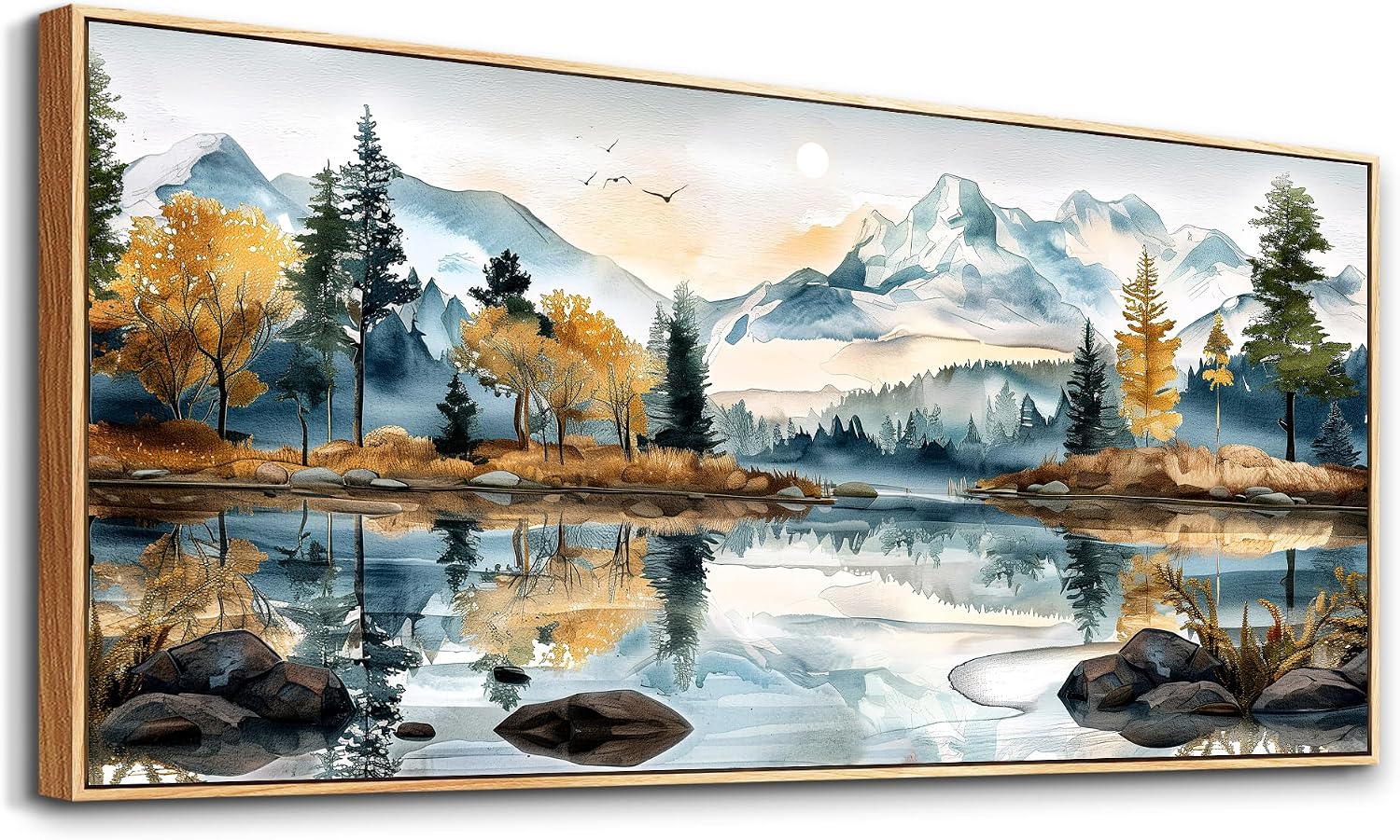 ERQINHUA Large Abstract Wall Art Living Room Wall Decor for Bedroom Office Decoration Watercolour Paint Tree Lakeside Landscapes Picture Canvas Artwork Home Decor Ready to Hang 32x72 In Wood Framed