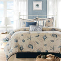 Madison Park 100% Cotton Comforter Set - Coastal Coral, Starfish Design All Season Down Alternative Cozy Bedding with Matching Shams, Decorative Pillow, King(104'x92'), Taupe 7 Piece