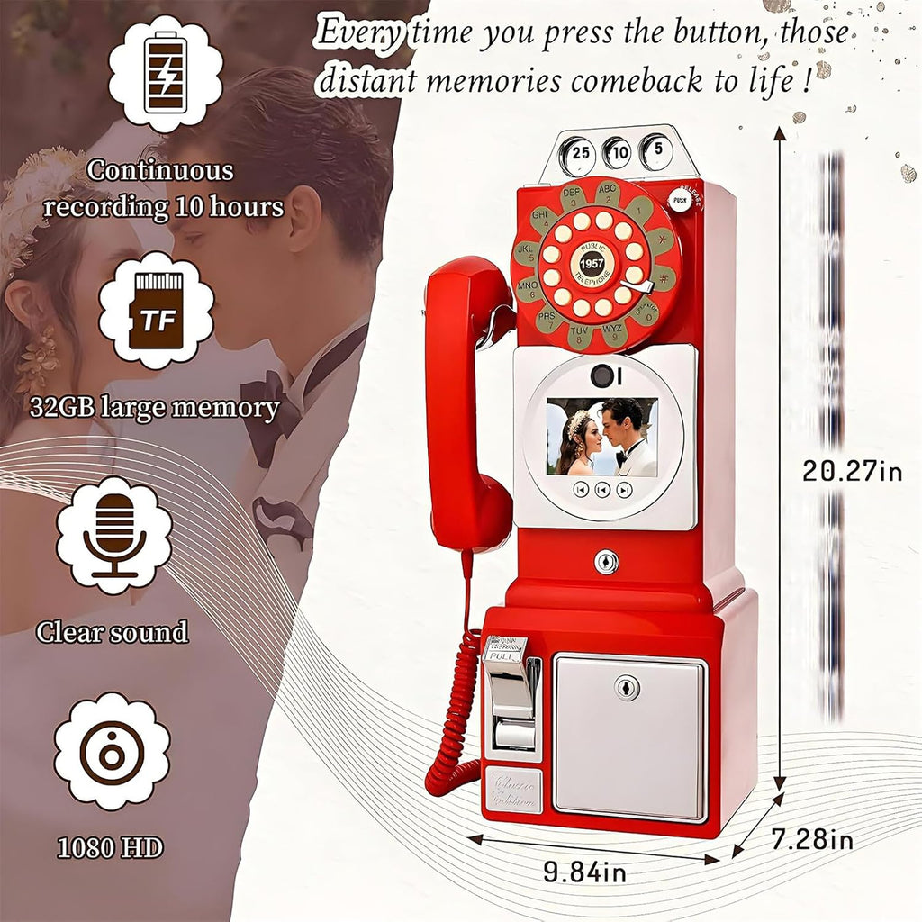 Video Audio Guest Book Phone, 1080P Video GuestBook Wedding Phone, with Customized Audio Guest Book Reco Lens Video, Wedding Phone Guestbook