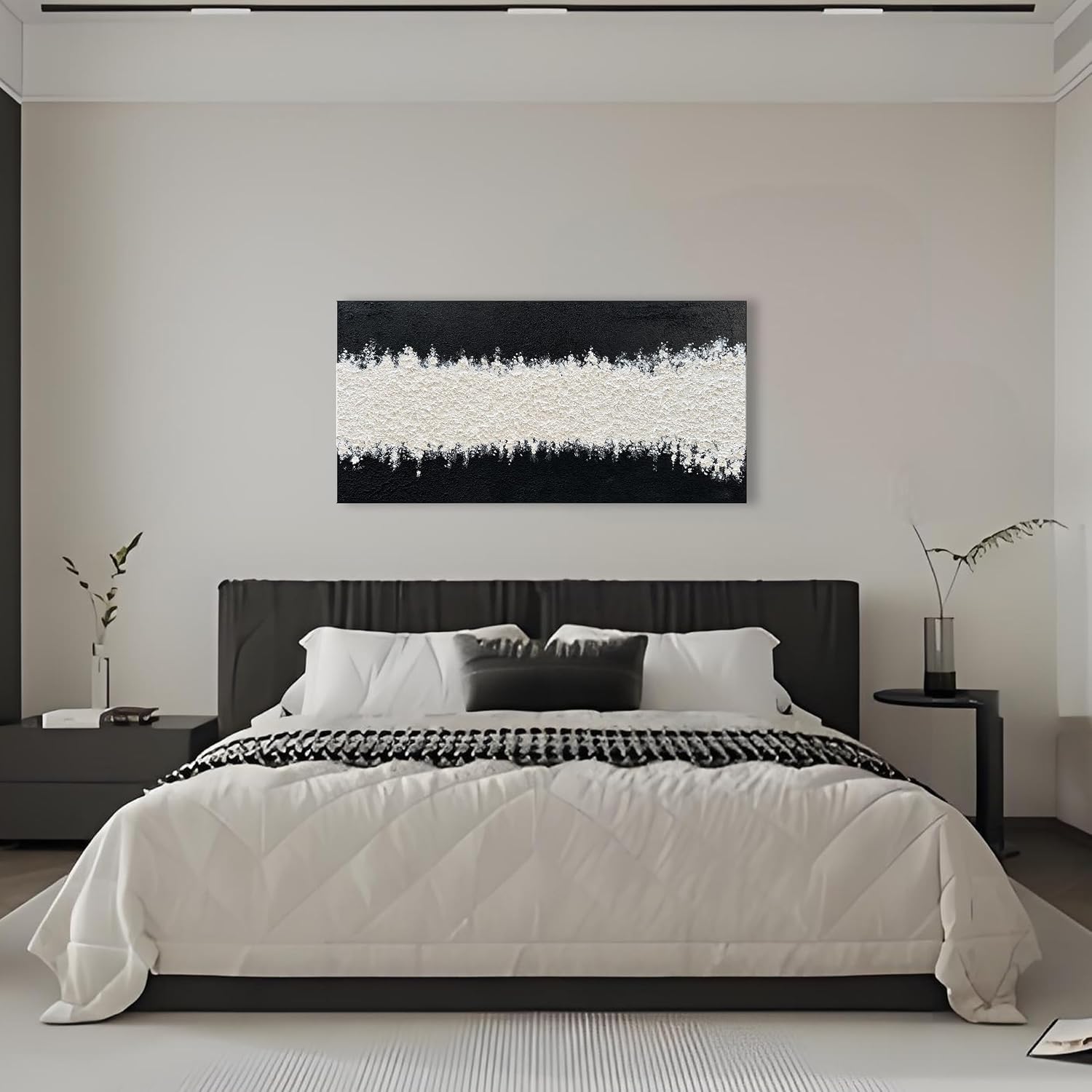 Art Hand-Painted Black and White Wall Art Textured Oil Painting Modern Abstract Art Minimalist Art Painter Home Wall Decoration 24x48 inches