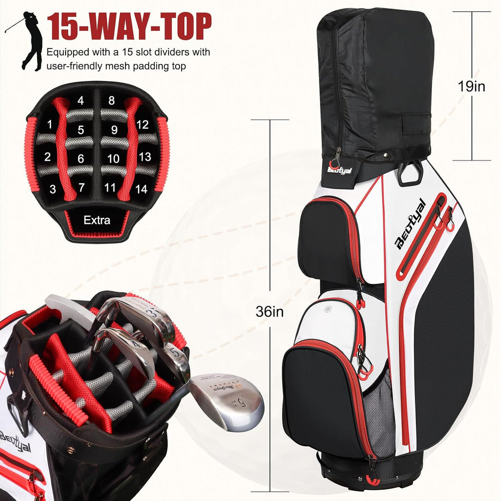 Cart Golf Bag 15 Way Organizer Divider Top Golf Club Bags Lightweight Golf Cart Bags for Men Women with Cooler, Rain Cover