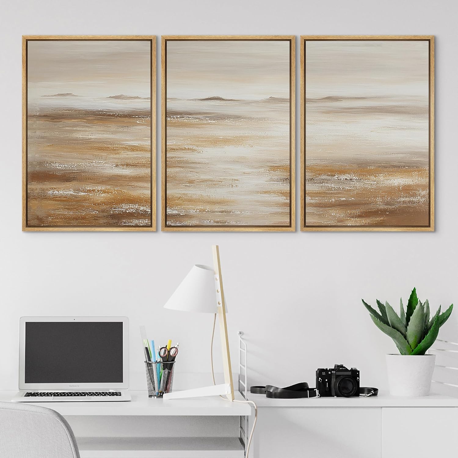 SIGNLEADER Framed Canvas Print Wall Art Set Soft Earth Tone Minimal Landscape Illustrations Minimal Decorative Bohemian for Living Room, Bedroom, Office - 24'x36'x3 Natural