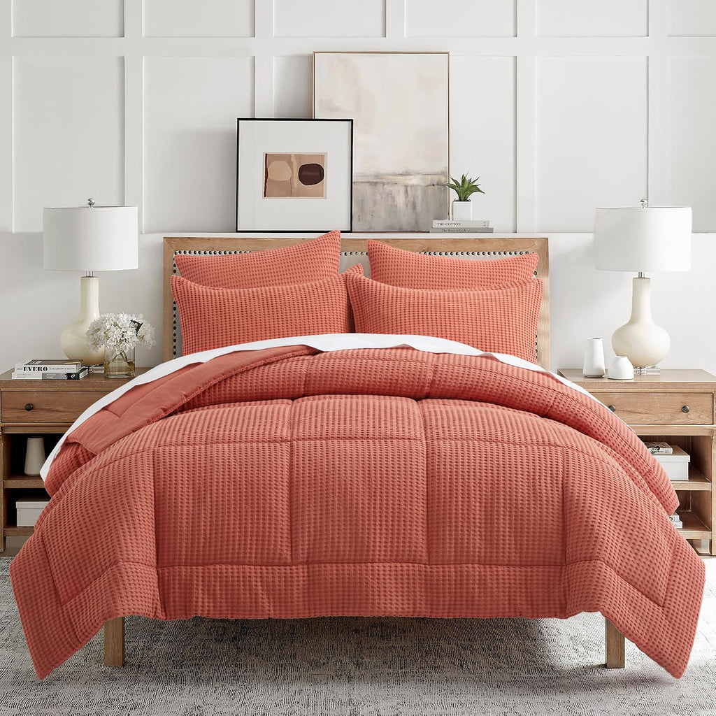 Levtex Home Mills Waffle Full/Queen Comforter Set (90x94in) with 2 Pillow Shams (26x20in) - Adobe - 100% Cotton Full/Queen Size Comforter Set - Soft, Pre-Washed
