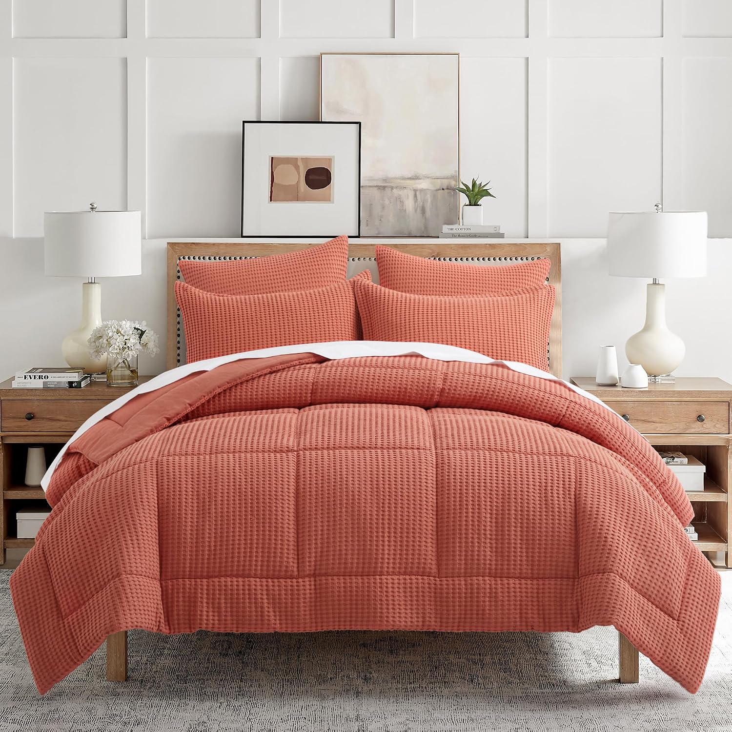 Levtex Home Mills Waffle Full/Queen Comforter Set (90x94in) with 2 Pillow Shams (26x20in) - Adobe - 100% Cotton Full/Queen Size Comforter Set - Soft, Pre-Washed