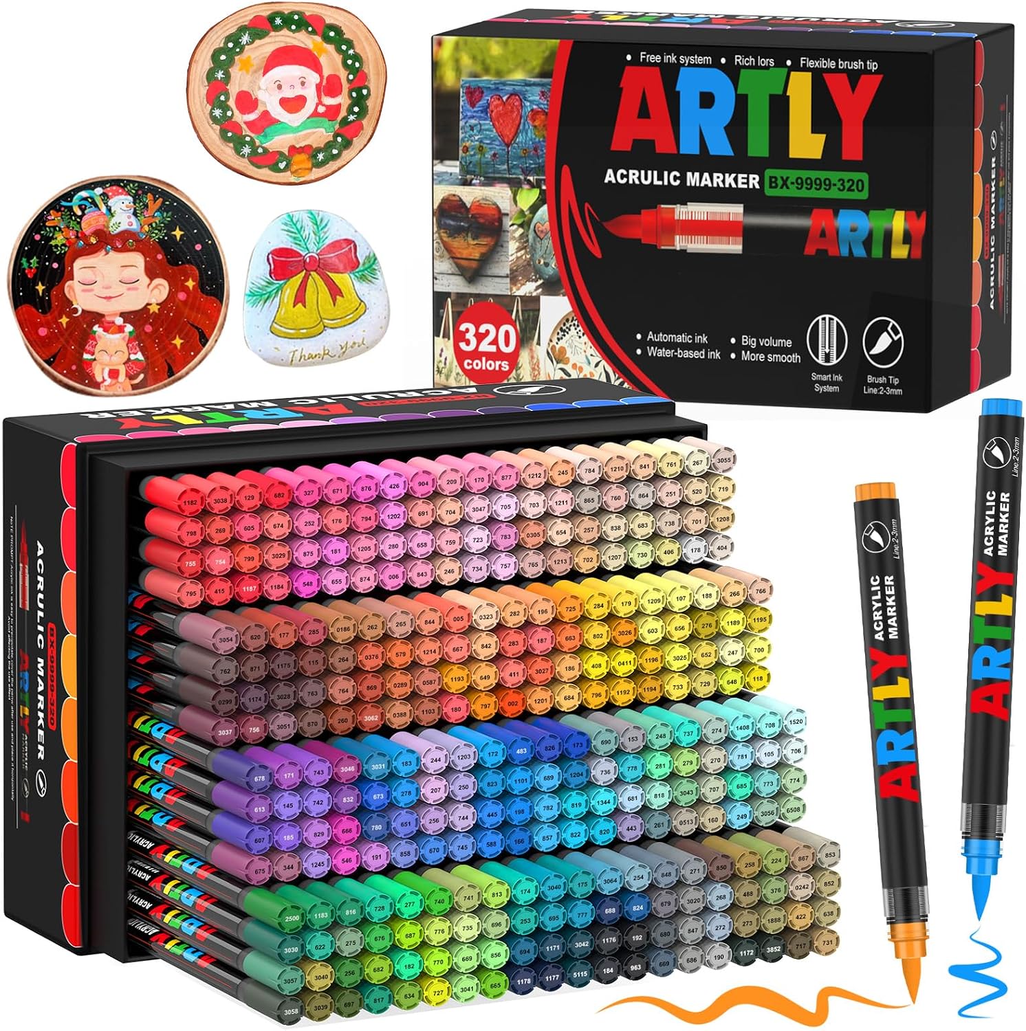 Amamao 320 Colors Acrylic Paint Markers, Soft Brush Tip Pens and Markers, Acrylic Paint Pens for Wood, Stone, Canvas, Glass, Fabric, Egg, Rock Painting and DIY Crafts Art Supplies