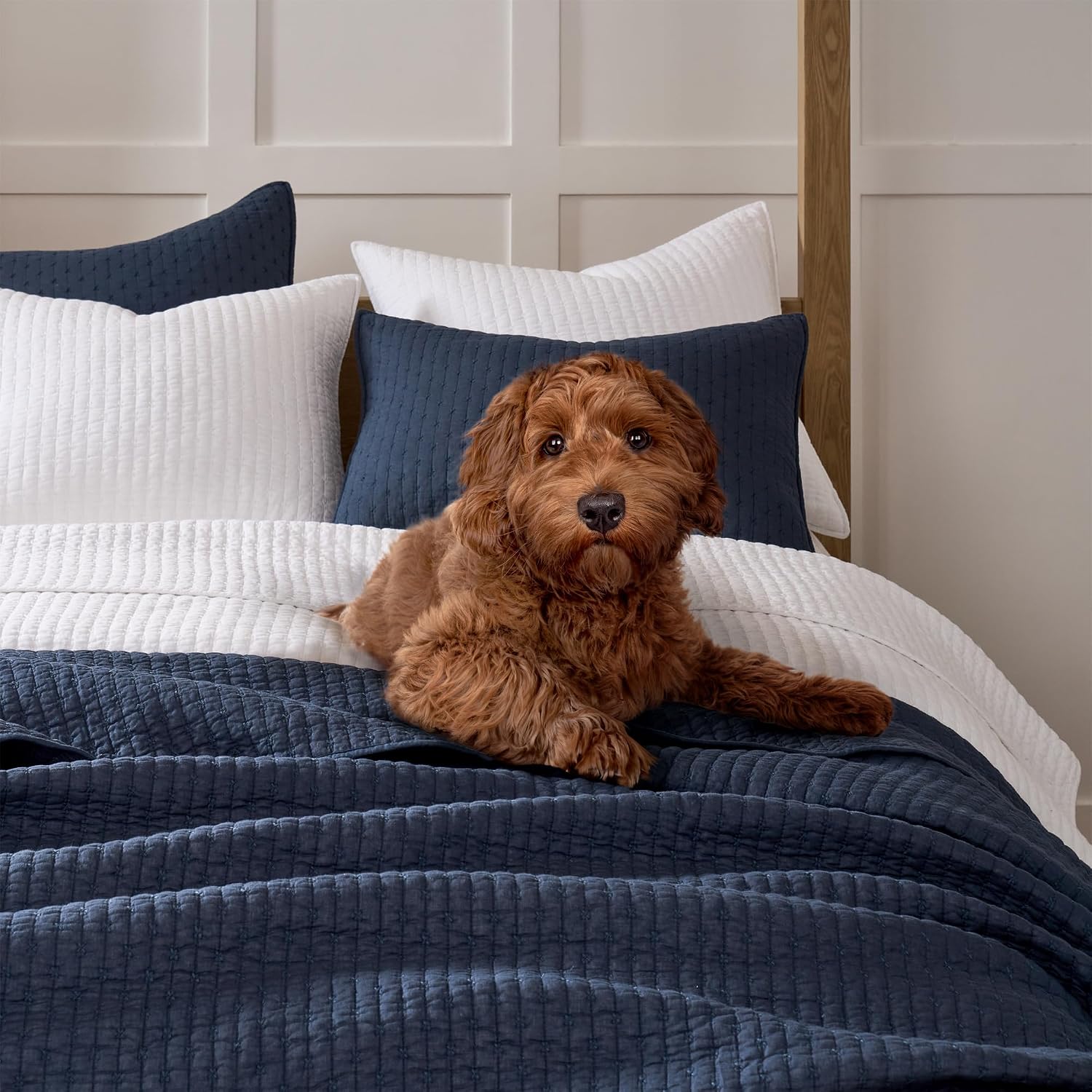 Levtex Home Cross Stitch Reversible Twin XL/Twin Quilt Set (68x86in) with 1 Pillow Sham (26x20in) - Stitch Texture - Navy - Cotton Twin/Twin Size Quilt Bedding Set - Lightweight, Soft, Pre-Washed