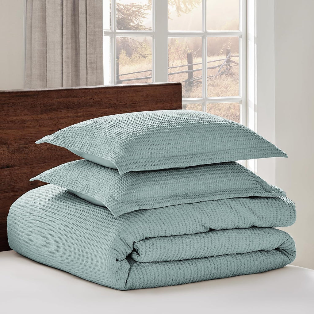 Levtex Home - Cloud Waffle Blue Haze Duvet Cover Set - Full/Queen Duvet Cover + Two Standard Pillow Cases - Waffle Weave - Blue Haze - Duvet Cover (90 x 94in.) and Pillow Case (26 x 20in.) - Cotton