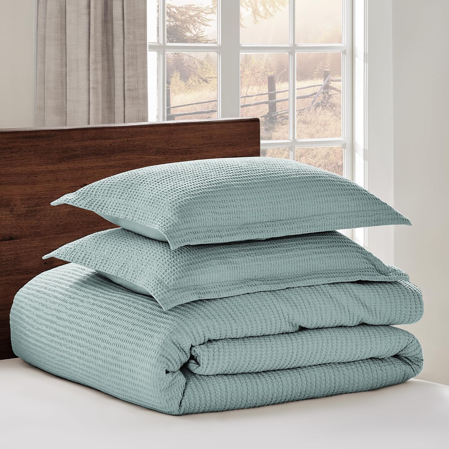 Levtex Home - Cloud Waffle Blue Haze Duvet Cover Set - Full/Queen Duvet Cover + Two Standard Pillow Cases - Waffle Weave - Blue Haze - Duvet Cover (90 x 94in.) and Pillow Case (26 x 20in.) - Cotton