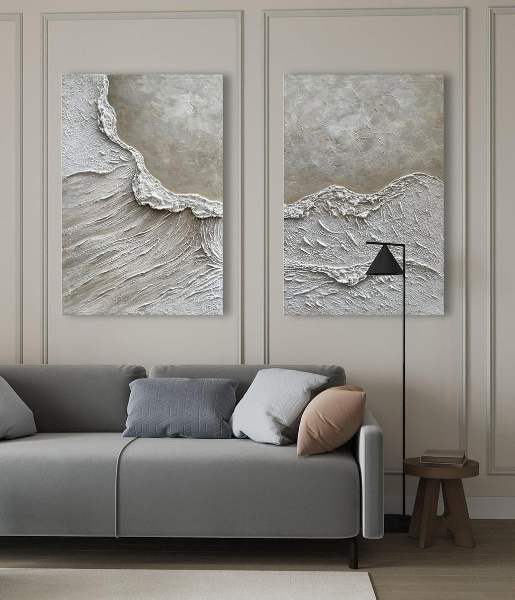 NANKAI Art Hand Painted Wave Landscape Oil Painting Contemporary Abstract Wall Art Deco 36x24 inches x2