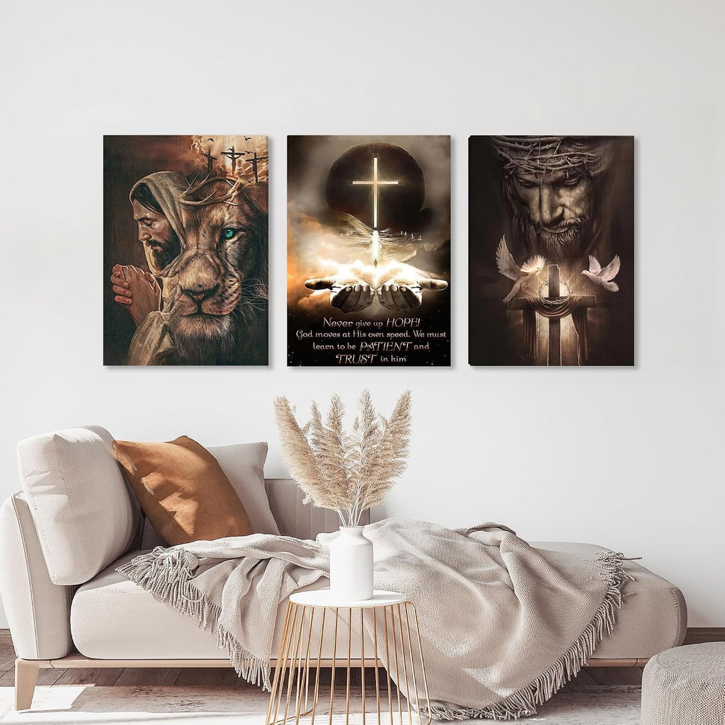 Fantasy Artists 3Pcs Jesus Wall Art, Christian Wall Decor for Biblical Room, Unframed Canvas Painting Prints, Religious Art Posters for Church Living Room Bathroom, 20' X 30'