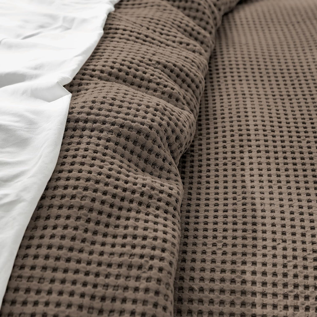 Levtex Home Mills Waffle King Duvet Cover Set (106x94in) with 2 Pillow Shams (36x20in) - Latte - Cotton King Size Duvet Cover Set - Soft, Pre-Washed