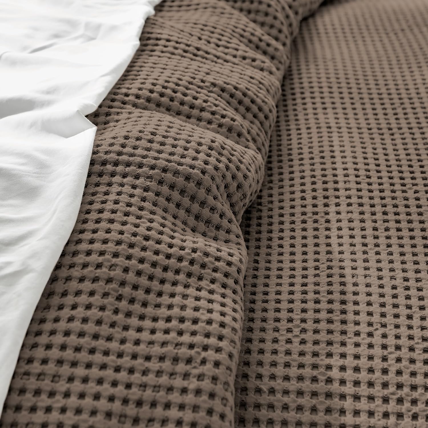 Levtex Home Mills Waffle King Duvet Cover Set (106x94in) with 2 Pillow Shams (36x20in) - Latte - Cotton King Size Duvet Cover Set - Soft, Pre-Washed