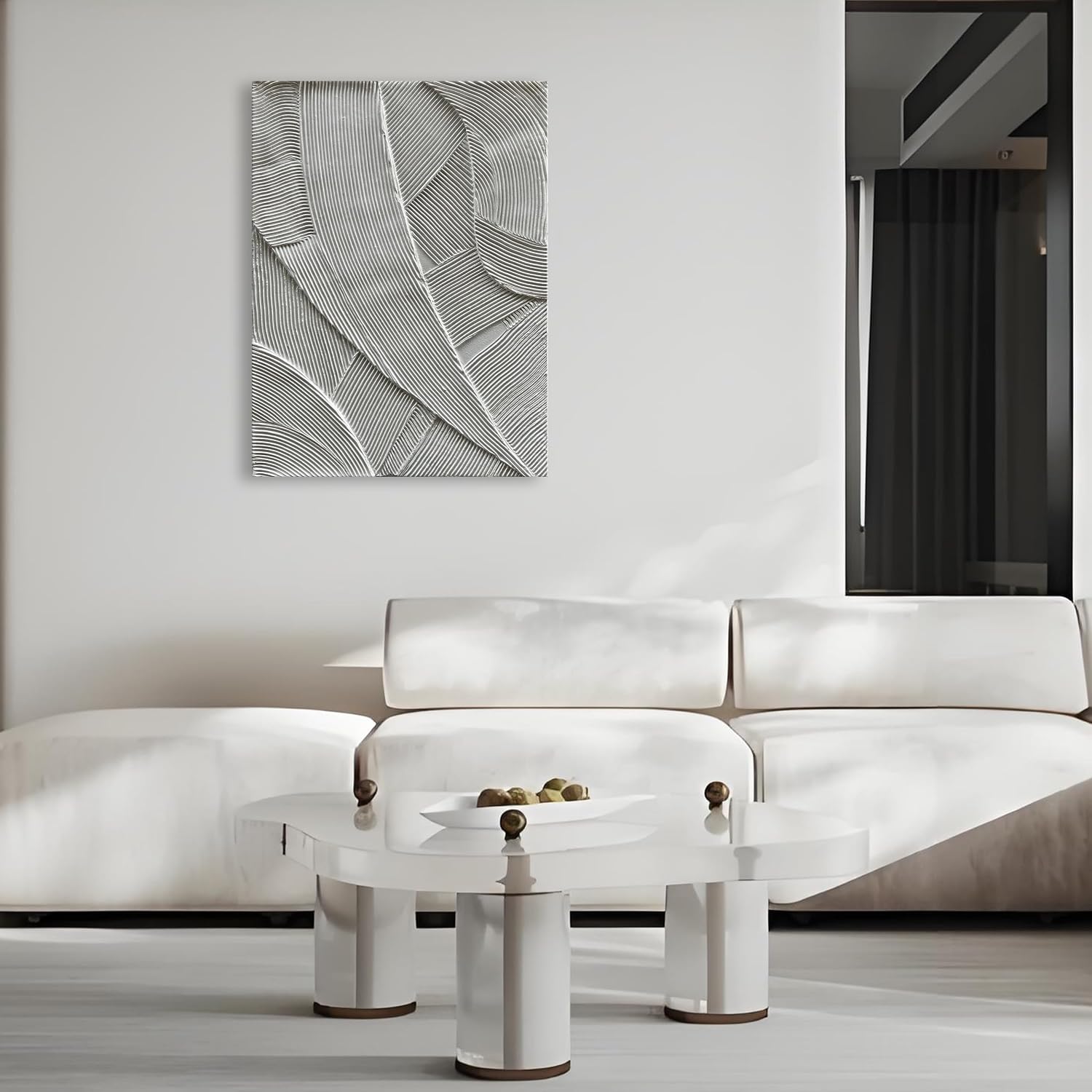Art Hand Painted White Thick Texture Abstract Art Oil Painting Modern Canvas Wall Decoration 40x28 inches