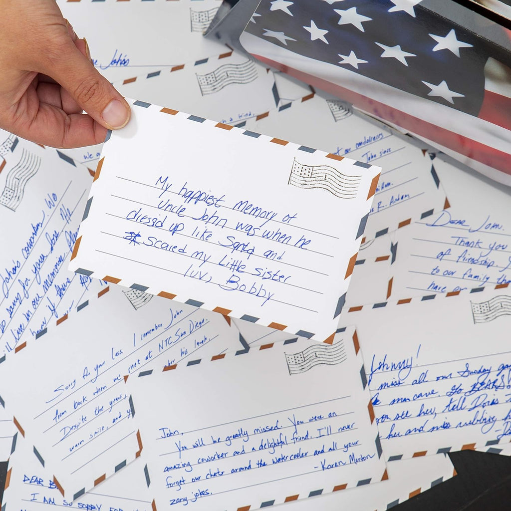 American Made Memory Cards for Military Funerals- Patriotic Note Card Set for Sharing Memories at Celebration of Life & Memorial Services (100 pack)
