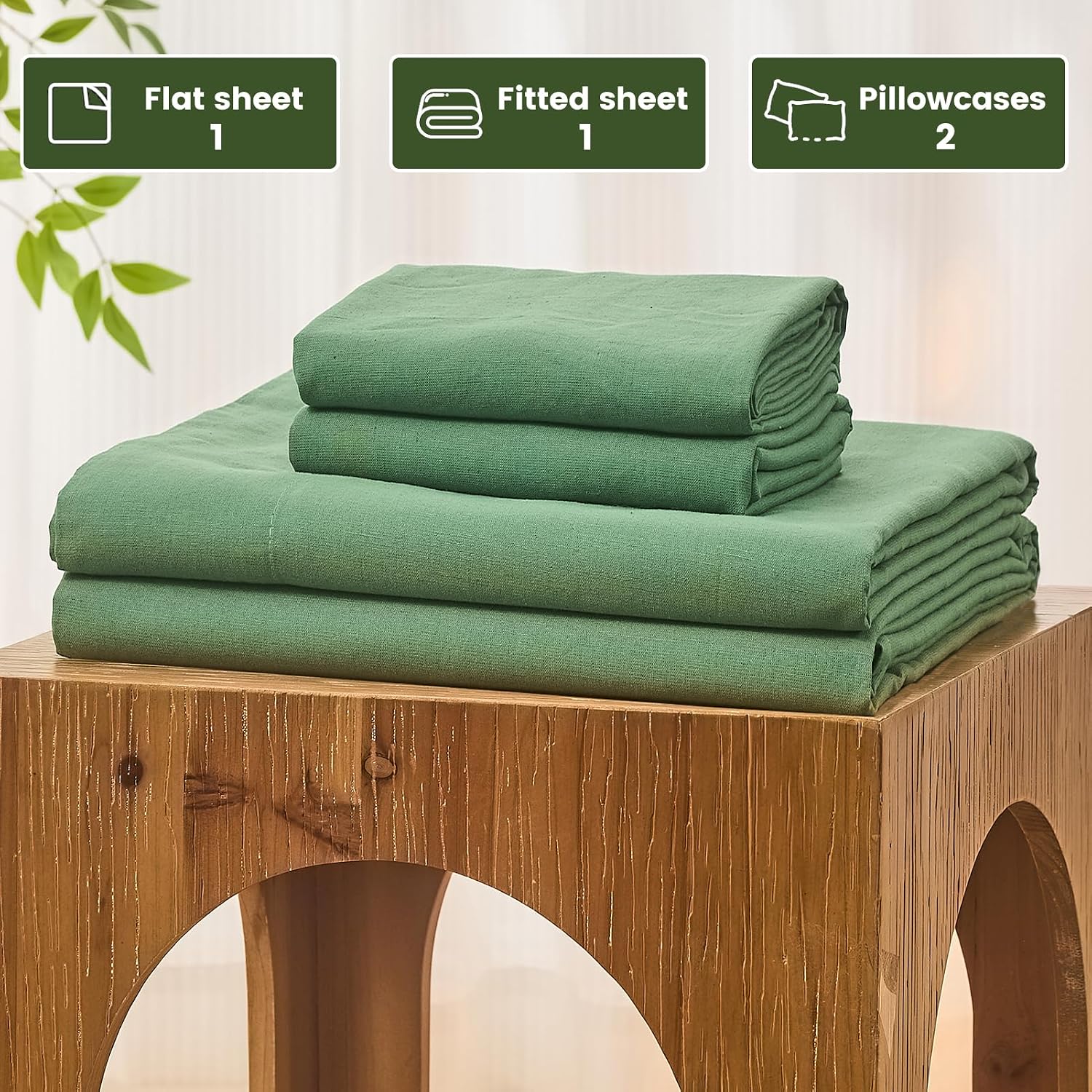 Bedlifes 100% French Pure Linen Sheets Queen Size Breathable and Cooling Flax Sheet Set Soft Durable and Moisture Wicking 16 Inch Deep Pocket-4 Piece(Queen,Sage Green)