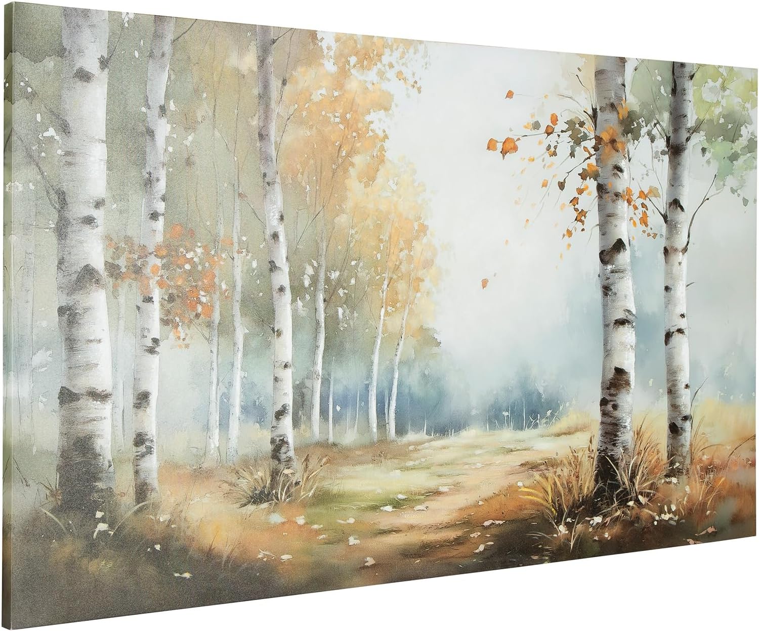 Signature Design by Ashley Leithan Classic Hand Painted Landscapse Wall Art 60 x 36 Inches, Light Brown & White