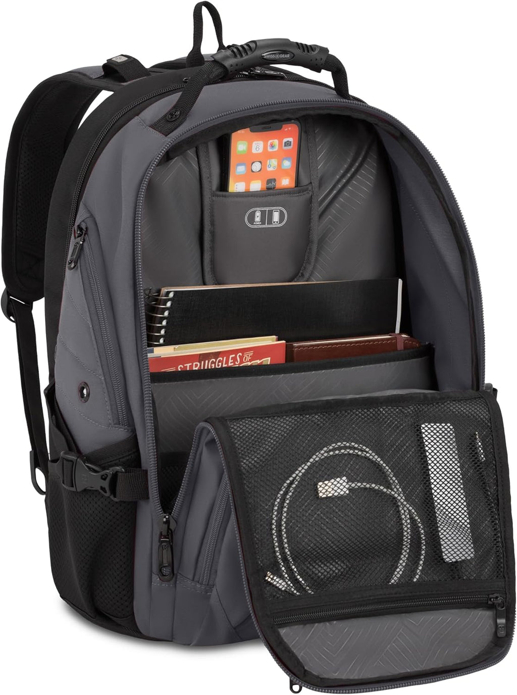 SWISSGEAR Sion 2-Piece Travel Set, Softside Expandable Carry-On Spinner Bundled with 1900 ScanSmart 17' Laptop Backpack with RFID Blocking & Tech Organization, Dark Grey