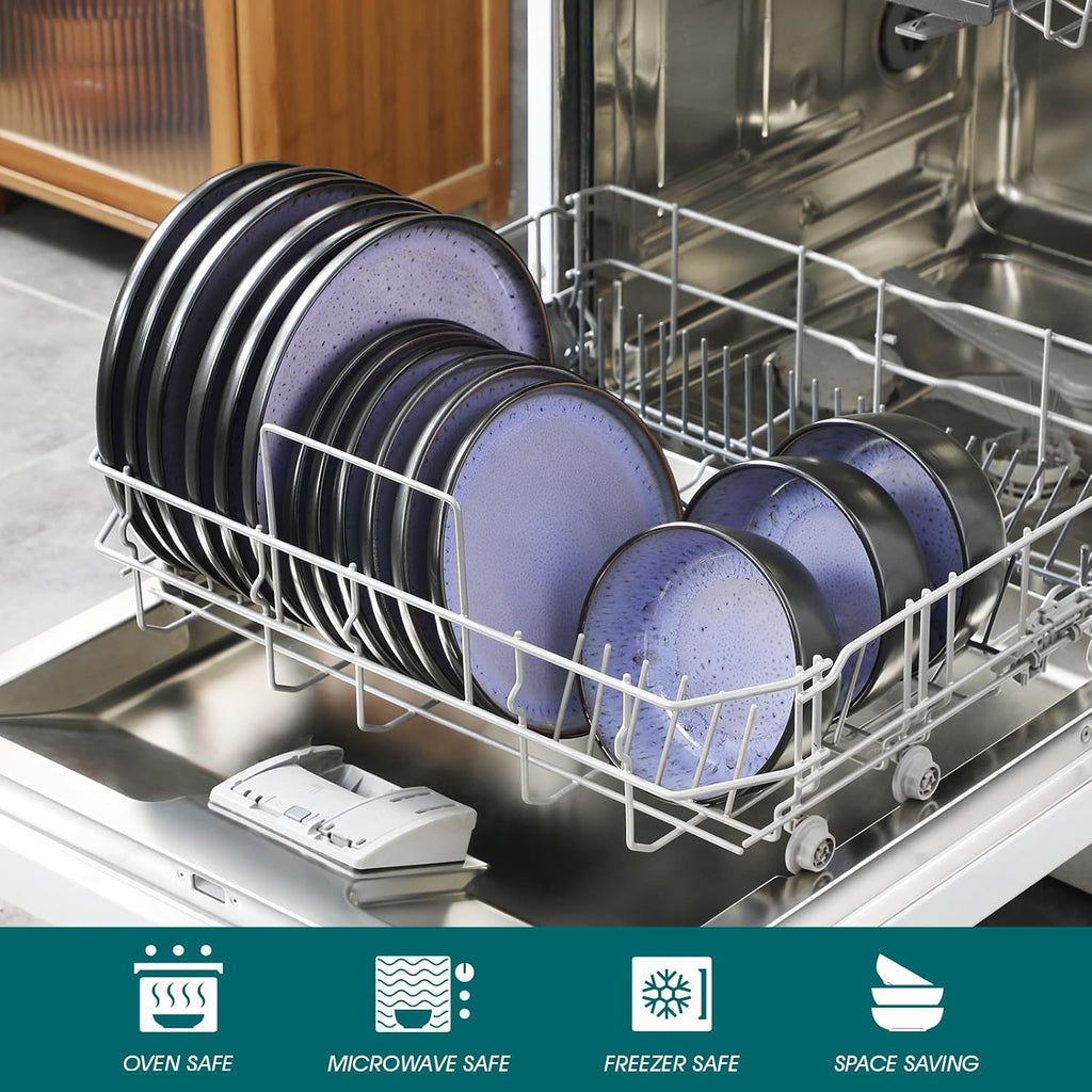 vancasso Plates and Bowls Sets, 24 Pieces Stoneware Dinnerware Sets for 8, Kitchen Dish Set Mircowave and Dishwasher Safe Ceramic Dishware, Purple, Series AMBER
