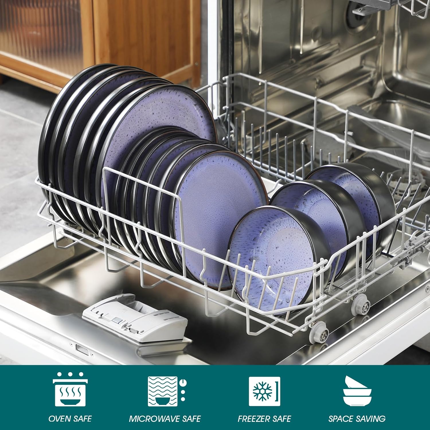 vancasso Plates and Bowls Sets, 24 Pieces Stoneware Dinnerware Sets for 8, Kitchen Dish Set Mircowave and Dishwasher Safe Ceramic Dishware, Purple, Series AMBER