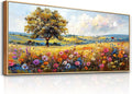 hyidecorart Large Framed Wall Art, Spring Landscape Wall Art, Nature Tree Wildflower Artwork, Colorful Scenery Rustic Painting Canvas Prints, Farmhouse Wall Decor Living Room Bedroom Picture 32x72 In