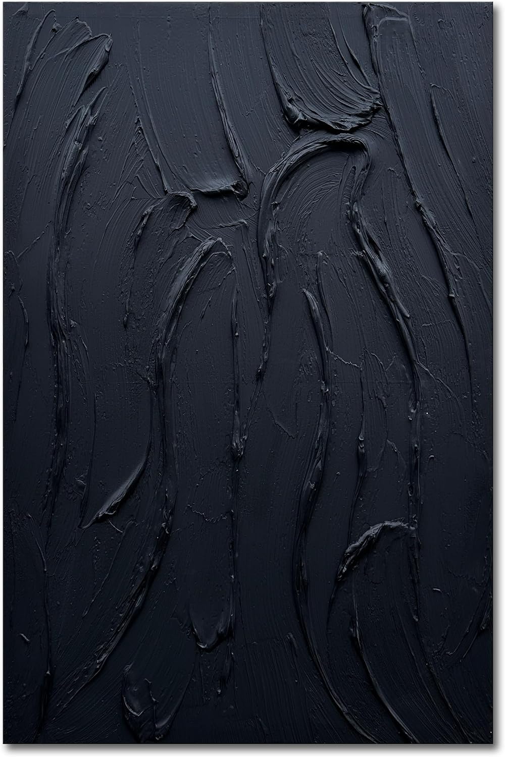 zoinart Hand Painted Large Thick Texture Black Minimalist Oil Paintings Contemporary Art Oil on Canvas Vertical Wall Art Home Office Corridor Wall Art