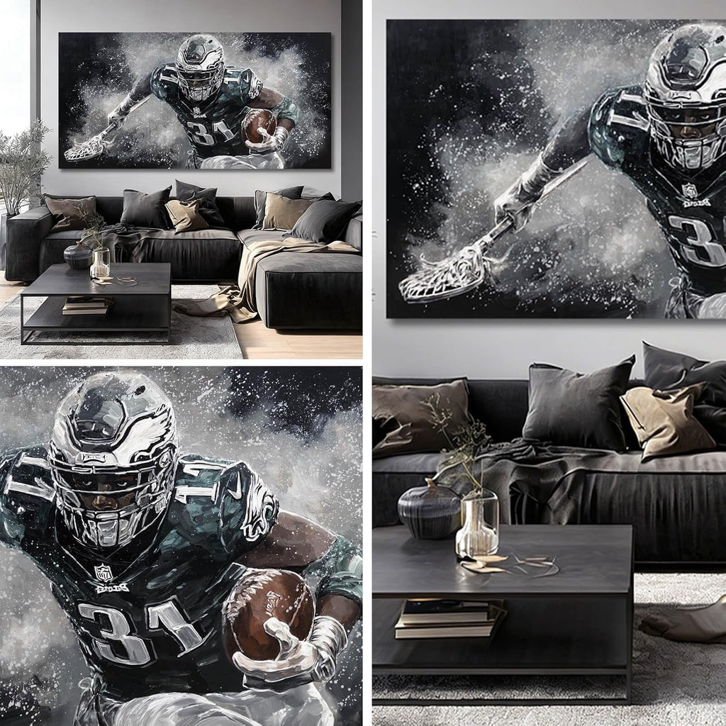 WINKAILIN Large American Football Canvas Artwork with Modern Sports Athlete Painting Poster for Bedroom Living Room Office Gym Wall Decoration 29x58 Inch