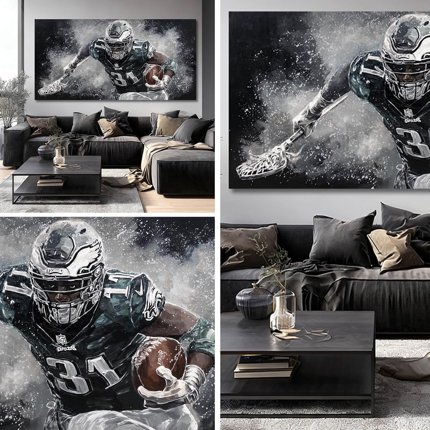 WINKAILIN Large American Football Canvas Artwork with Modern Sports Athlete Painting Poster for Bedroom Living Room Office Gym Wall Decoration 29x58 Inch