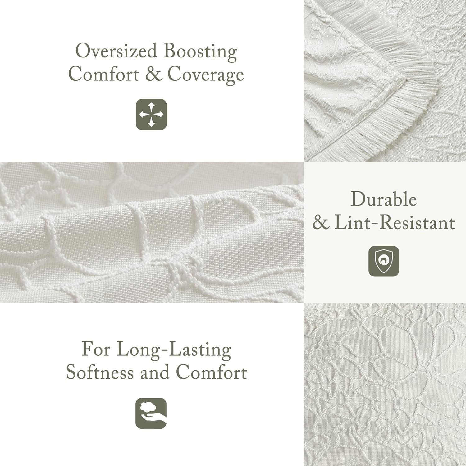 Madison Park King Bedspread Oversized Chenille Floral Bespread with Fringes, King Bedding Set Cozy Quilt, All Season Lightweight Soft King Size Bedspread, Willow, King White 3 Piece