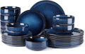 E-far Dinnerware Sets for 8, 24-Piece Stoneware Plates and Bowls Set, Ceramic Dishes Reactive Glaze Dinning Ware, Microwave & Dishwasher Safe - Deep Sea Blue