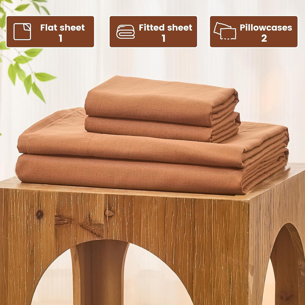 Bedlifes 100% French Pure Linen Sheets Queen Size Breathable and Cooling Flax Sheet Set Soft Durable and Moisture Wicking 16 Inch Deep Pocket-4 Piece(Queen,Brown)