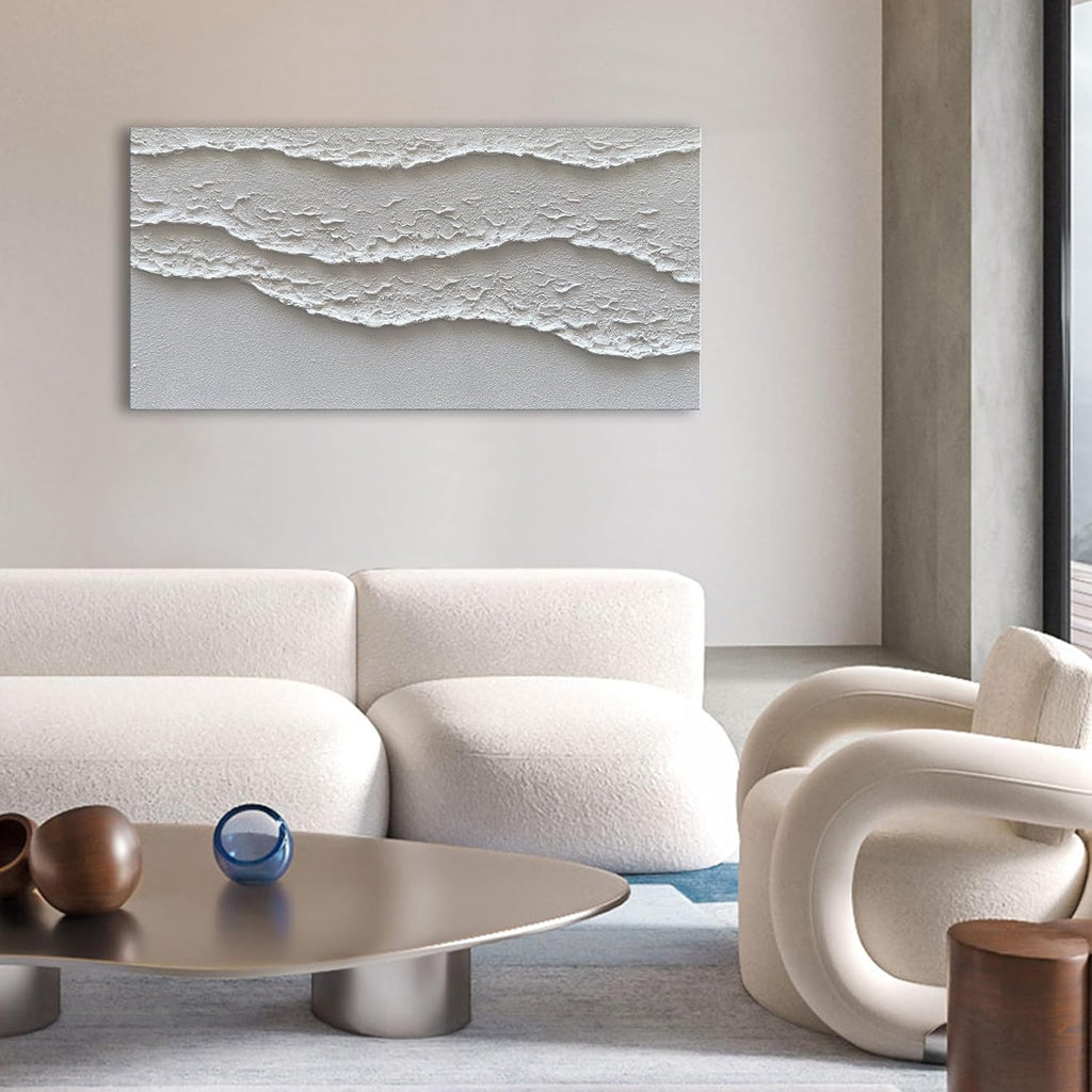 NANKAI Art White Waves Abstract Oil on Canvas Home Wall Deco Art 24x48 inch Minimalist Art Oil Painting