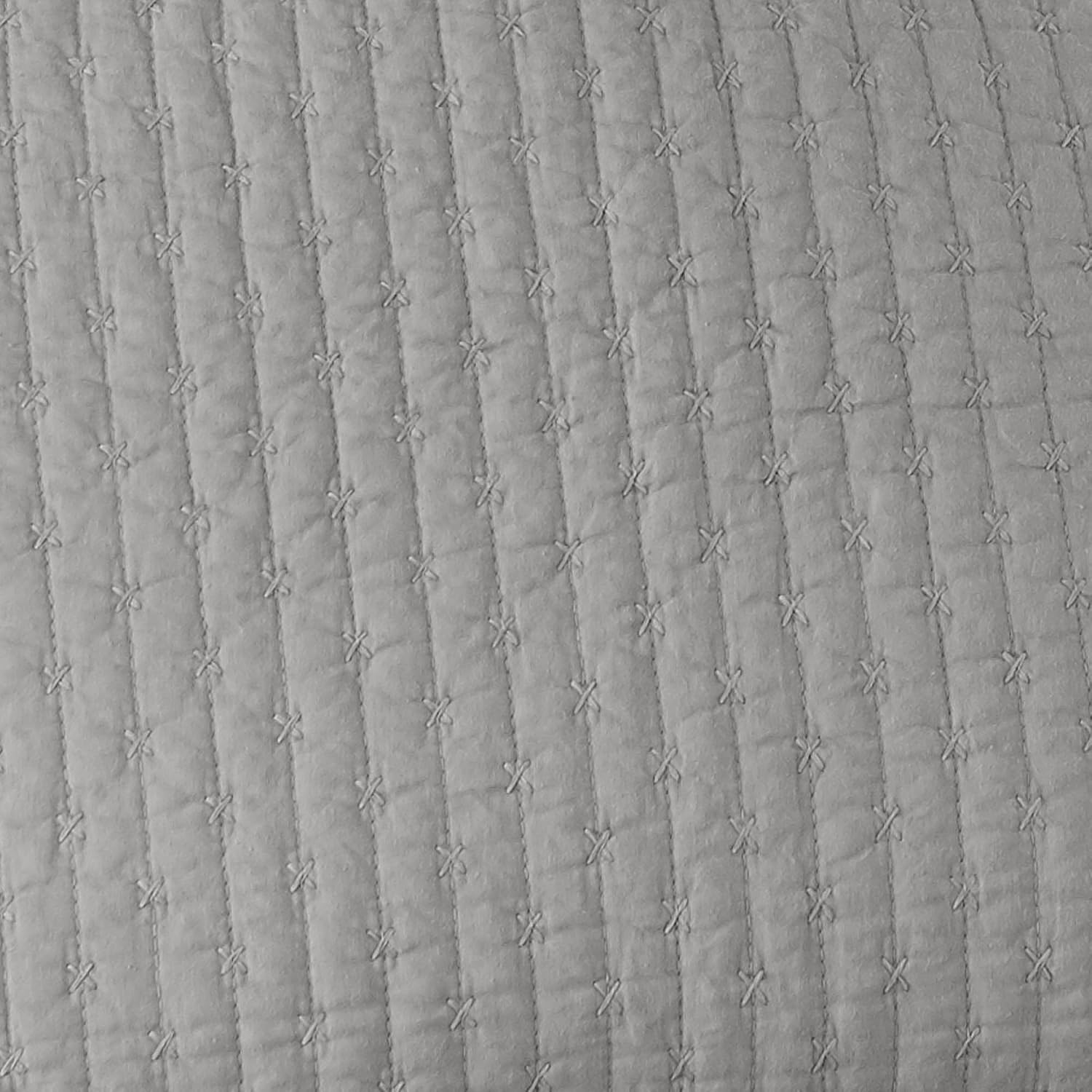 Levtex Home Cross Stitch Reversible Full/Queen Quilt Set (88x92in) and 2 Pillow Shams (26x20in) - Stitch Texture - Light Grey - Cotton Full/Queen Size Quilt Bedding Set - Lightweight, Soft, Pre-Washed