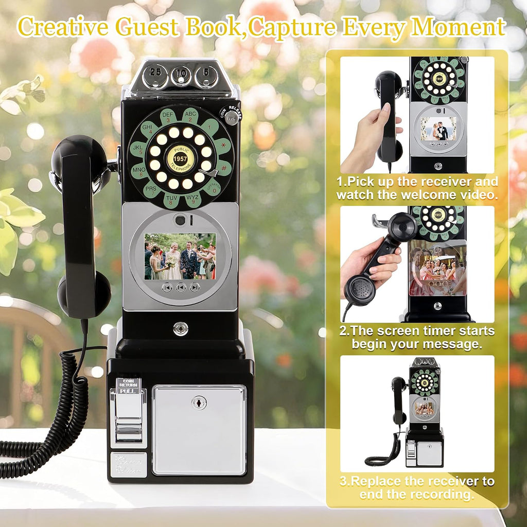 Video Audio Guest Book Wedding Phone, Audio Phone Guestbook Leave a Message Phone for Bridal Shower Birthday Party Baby Shower Anniversary Engagement
