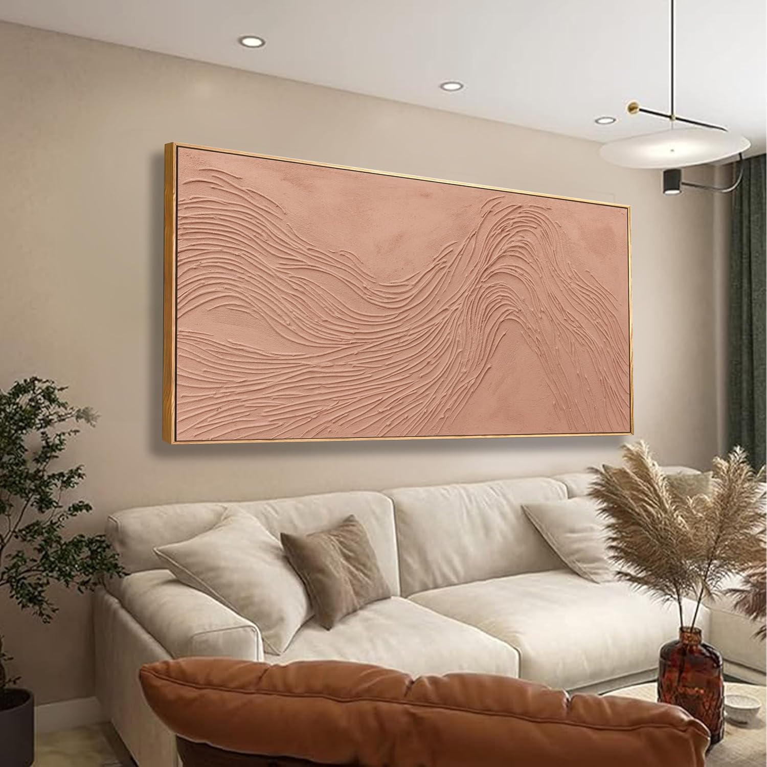 Abstract Wall Art For Living Room Decor Canvas Artwork Hand Painted Reddish Brown Variational Texture Minimalist Modern Art Wall Decor Painting With Framed For Bedroom Dining Room Home Office Modern Abstract Artwork Home Decoration 29'x58'