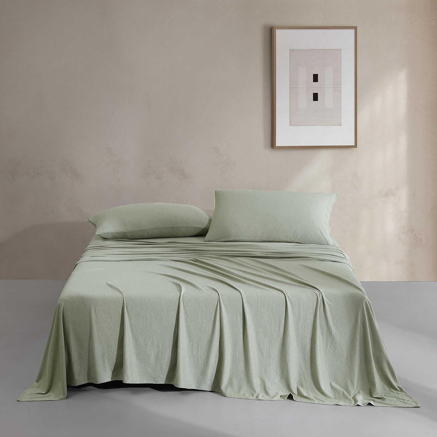 Calvin Klein - King Size Sheets Set, Naturally Soft Cotton-Blend Melange Jersey Bedding - Bed Sheets with Matching Pillowcases & Fitted Sheet (Modern Cotton Green)