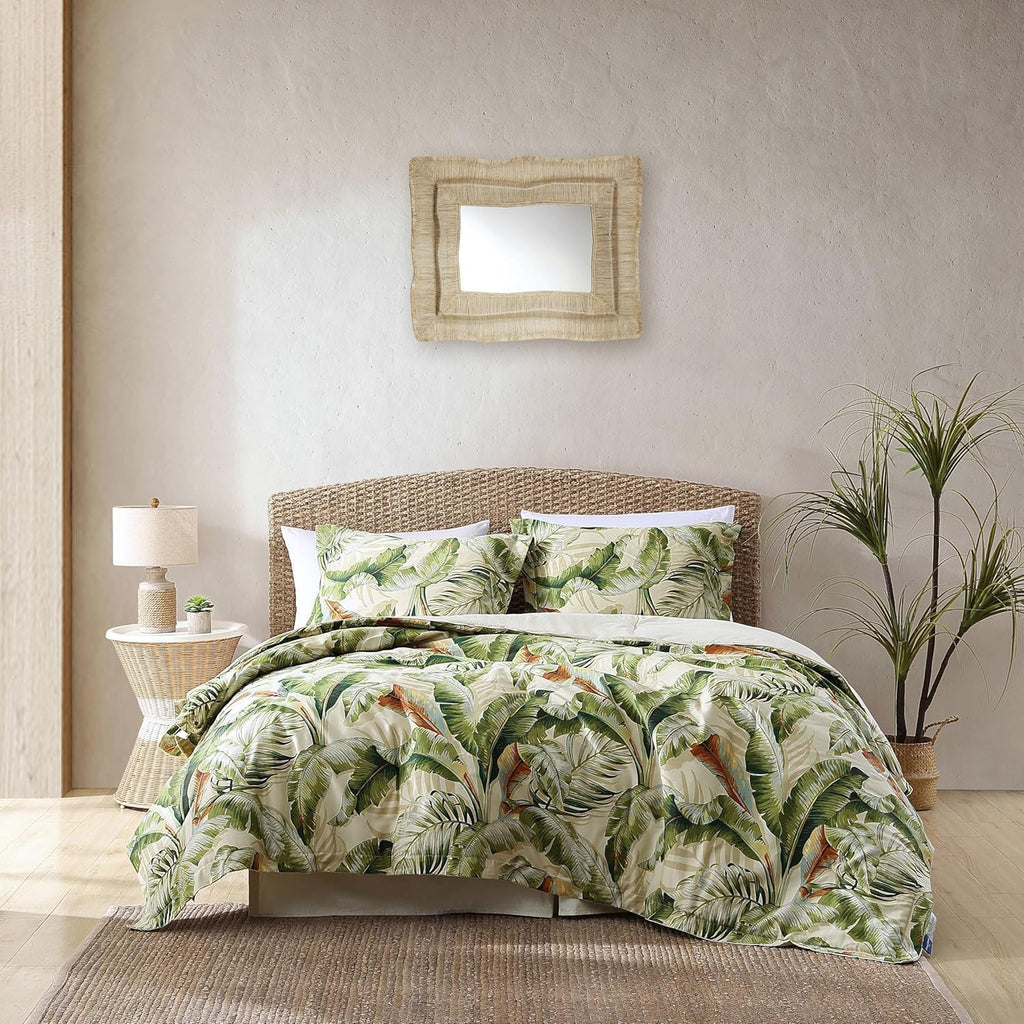 Tommy Bahama - Queen Comforter Set, Naturally Soft & Smooth Cotton Sateen Bedding with Matching Pillowcases & Bed Skirt, Medium Weight 4 Piece Bed Set (Palmiers Green)