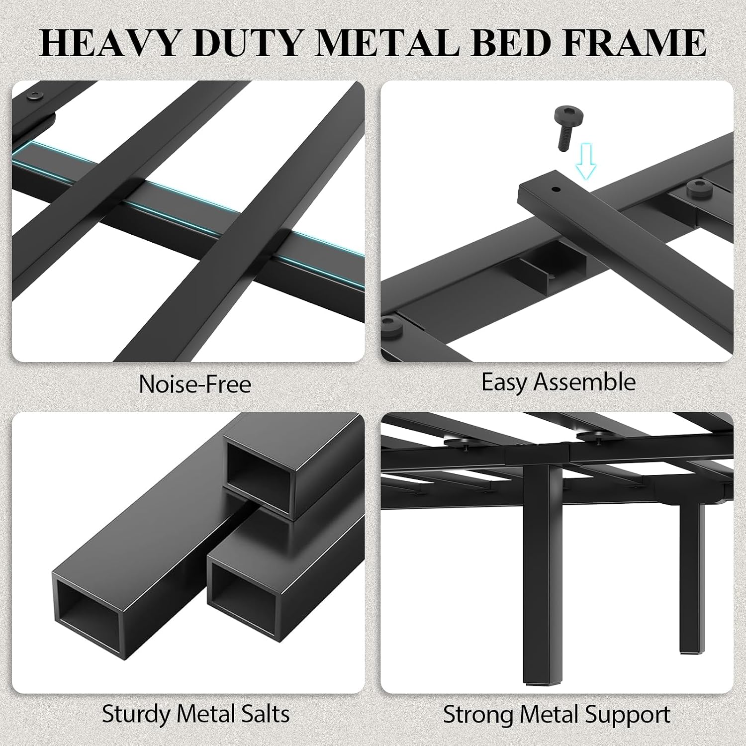 LOEWAY King Size Bed Frame with Storage Headboard, Industrial Platform Bed with Charging Station and LED Lights, Heavy Duty Metal Slats, No Box Spring Need, Noise Free, Black