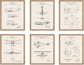 Poster Master 6-Piece Vintage Aviation Blueprint Poster - Airplane Patent Print - Aircraft Art - Aviation Design - Biplane & Warbird Print - Great Office or Living Room Decor - 8x10 Beige Framed