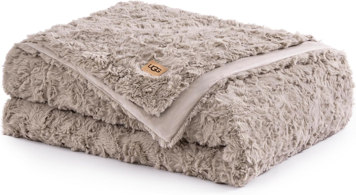 UGG Adalee Faux Fur Twin Size Blanket, Warm Cozy Blanket, Extra Large Throw for Sofa, Washable Bedding for Twin XL Size Bed, Cute Room Decor, 66' x 90', Oyster Brown