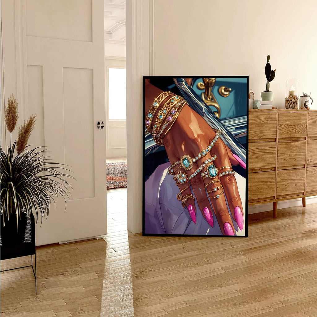 Black woman canvas painting wall black rich woman black girl art print colorful african poster is a good choice for room decoration 24x36in Metal blackFramed