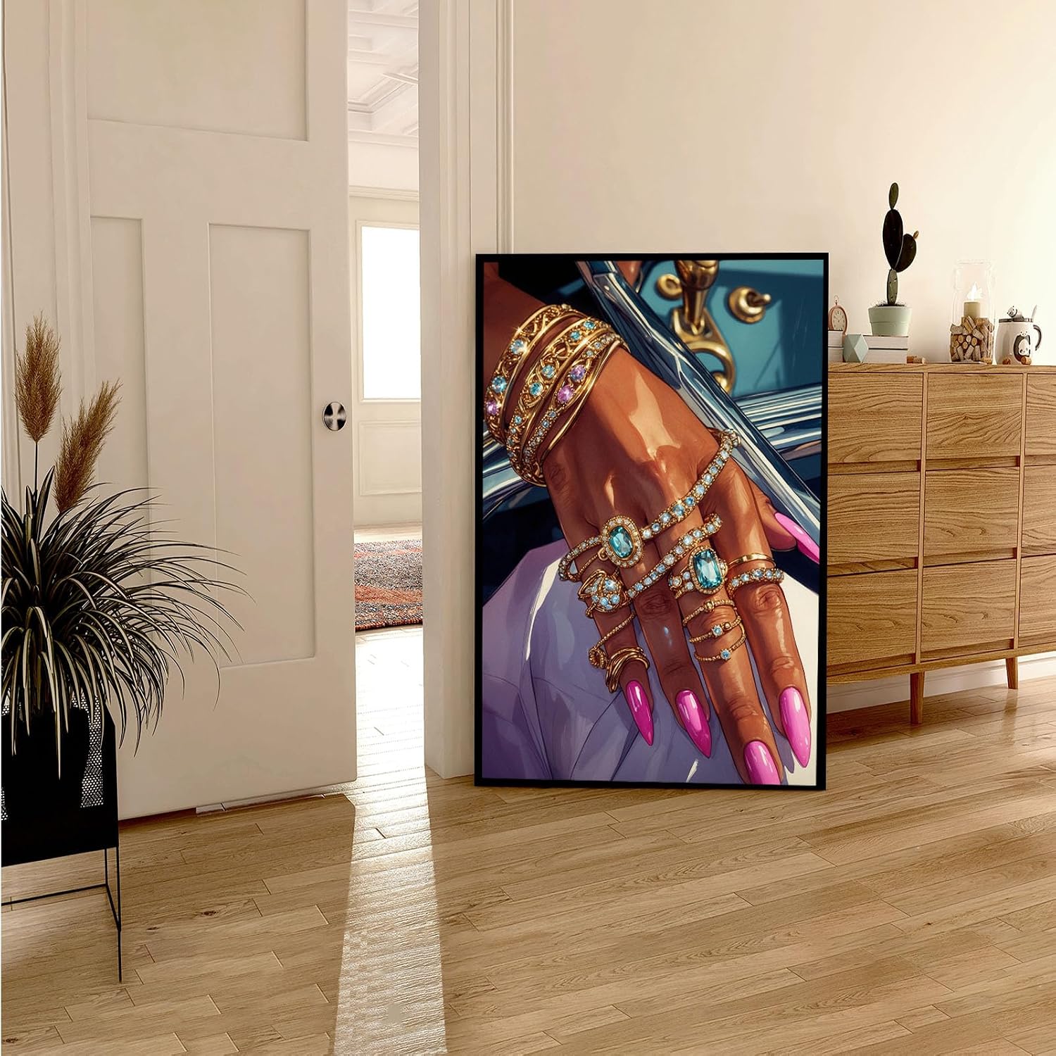 Black woman canvas painting wall black rich woman black girl art print colorful african poster is a good choice for room decoration 24x36in Metal blackFramed