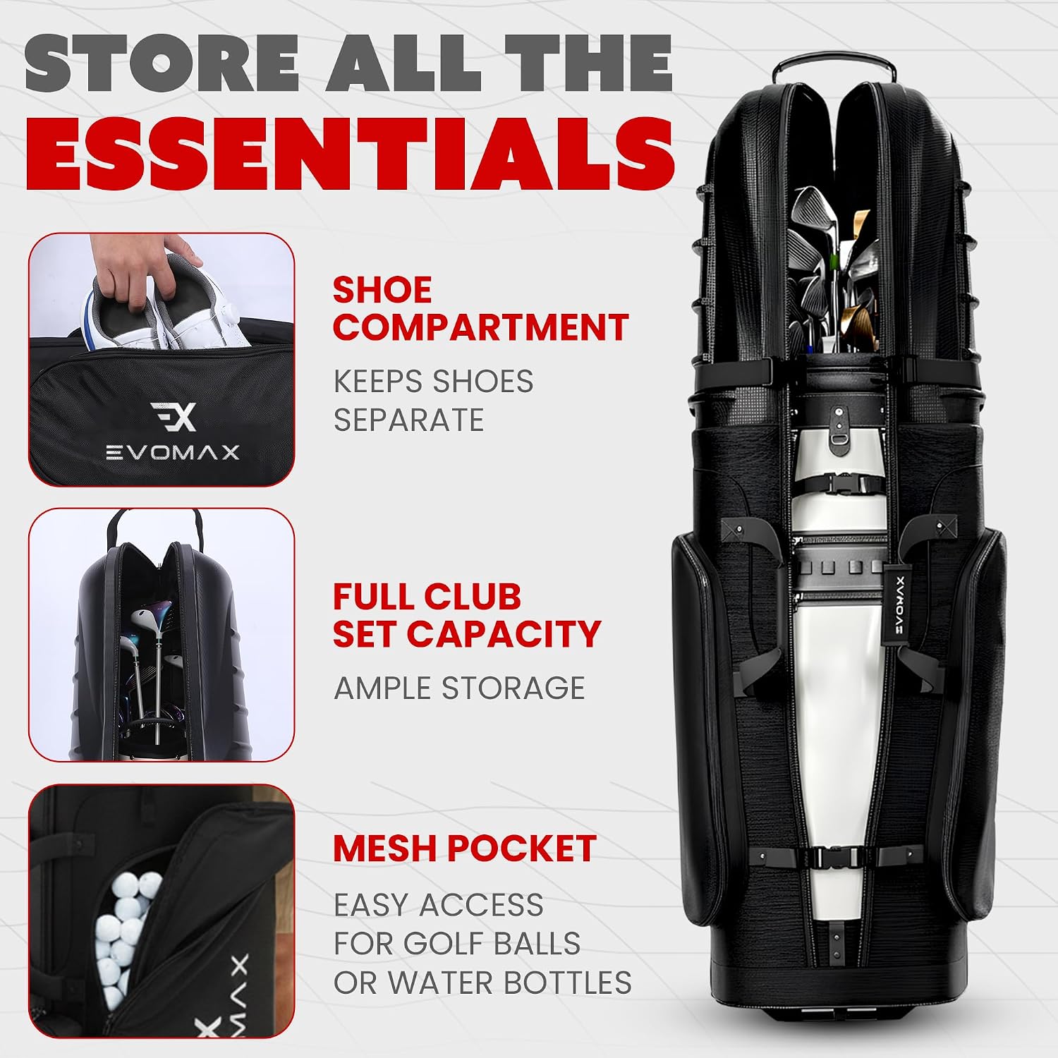 Hard Top Golf Travel Bag for Airlines, 1680D Hard Case Golf Travel Bag with TSA Lock, Wheels, Internal Strap, Grab Handle & Durable Zipper, Collapsible Hard Shell Travel Case for Golf Clubs