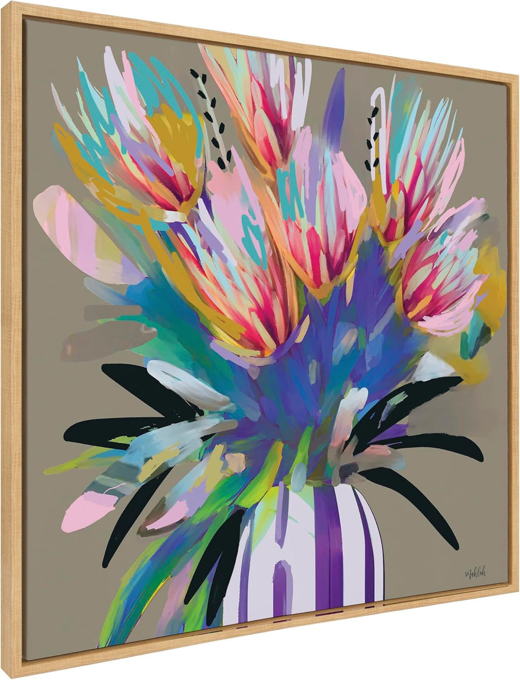 Kate and Laurel Sylvie Bright Flowers Framed Canvas Wall Art by Inkheart Designs; 30x30 Natural; Colorful Painted Floral Wall Decor