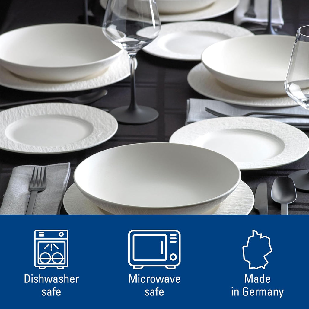 Villeroy & Boch Manufacture Rock Blanc 12-Piece Dinnerware Set, Service for 4, Dinner Plates, Salad Plates & Pasta Bowls, Premium Porcelain, Made in Germany, Matte White