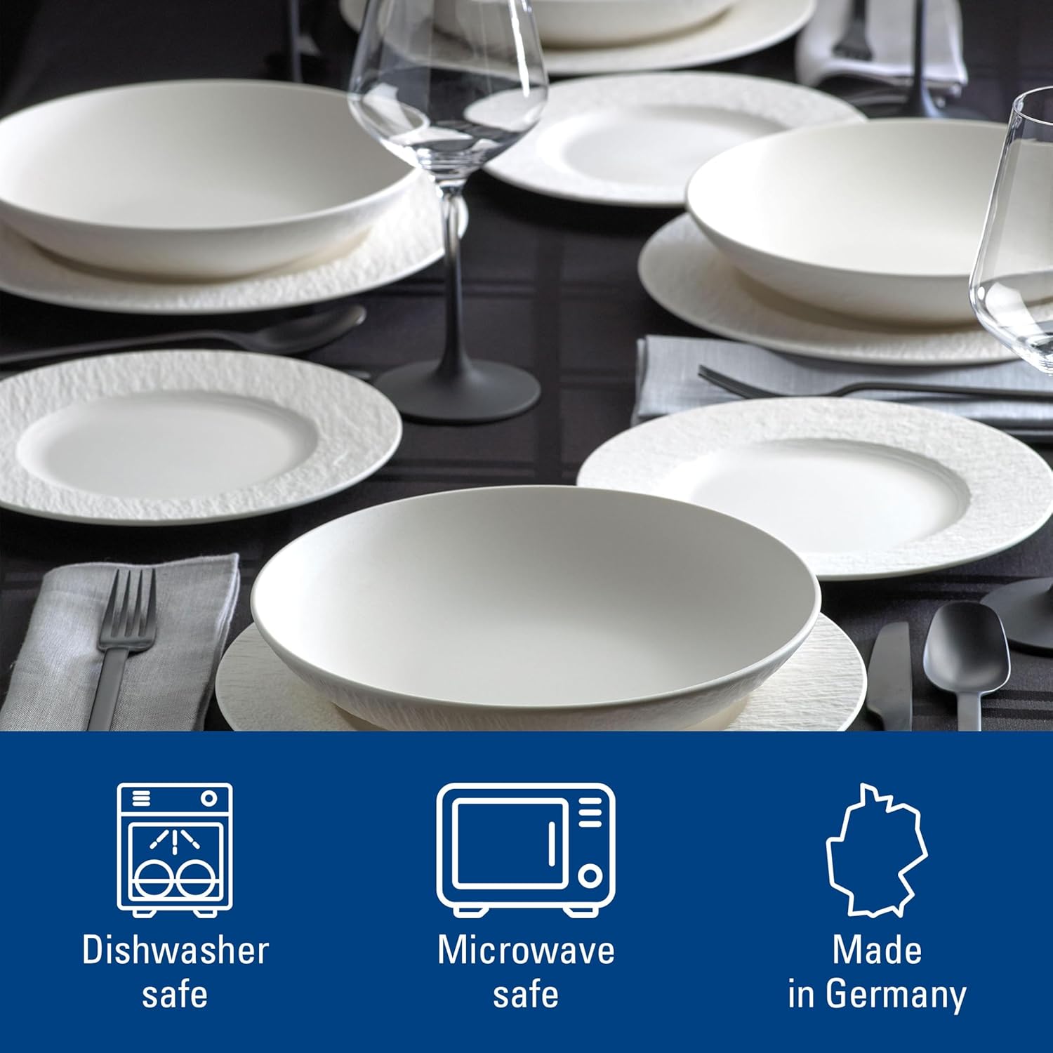 Villeroy & Boch Manufacture Rock Blanc 12-Piece Dinnerware Set, Service for 4, Dinner Plates, Salad Plates & Pasta Bowls, Premium Porcelain, Made in Germany, Matte White