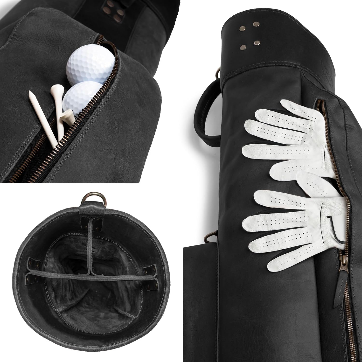 Leather Golf Bag with Top Divider & Shoulder Strap, Vintage Club Golf Cart Bags for Men & Women, Carry Sunday Silencer Stand Bag, Mens Travel Walking Cases, Hard Case Light Weight