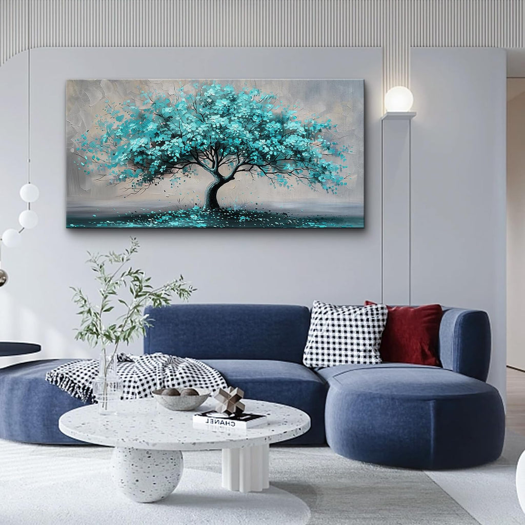 KELIYUAN Framed Wall Art For Living Room Large Wall Decor For Bedroom Modern Office Decorations Paintings Blue Green Tree Wall Pictures Artwork Room Canvas Prints Home Decor Aesthetic 30'x60'