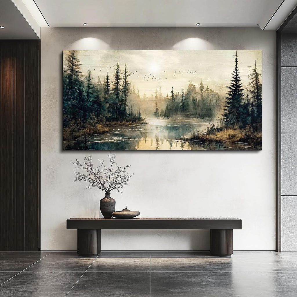 FUHAIHUA Canvas Wall Art For Living Room Large Wall Decor For Office Modern Bedroom Decorations Forest River Landscape Pictures Farmhouse Paintings Artwork Wall Mural Aesthetic Home Decor 30x60 In